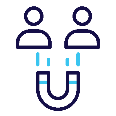 רקע כחול עם שלושה אנשים בצורת u, מקדם משרד פרסום.